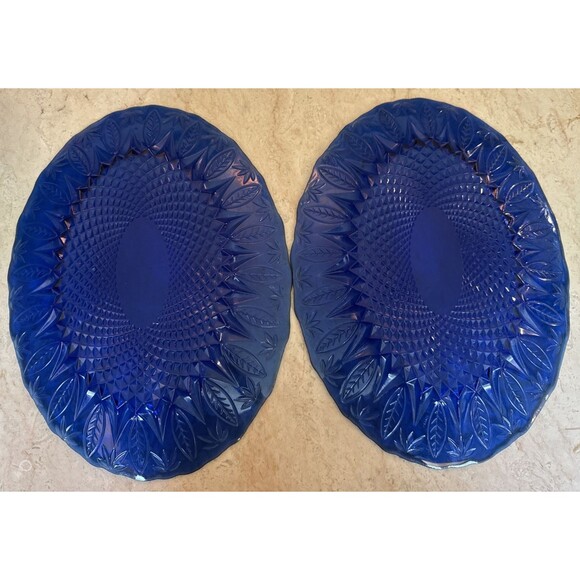 Avon Royal Sapphire Set of 2 Oval Serving Platters 13.5" Cobalt Blue France VTG - Picture 3 of 3